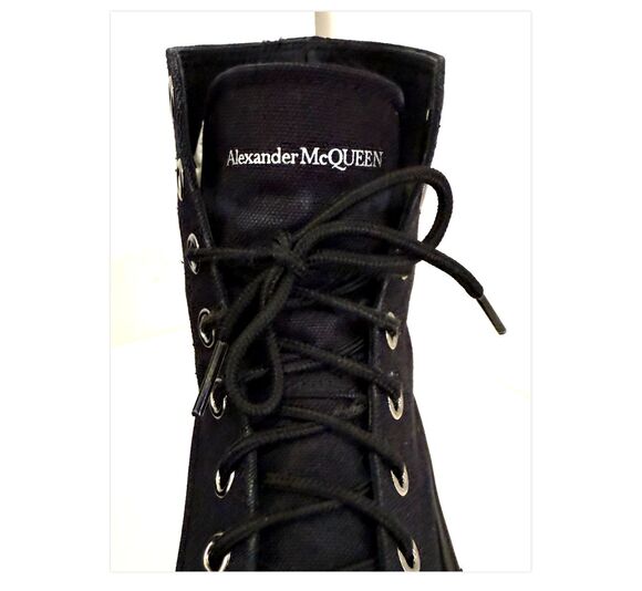 Alexander McQueen Canvas High Top Boots Black Lug Sole Sneakers EU 43.5 Designer main image 8
